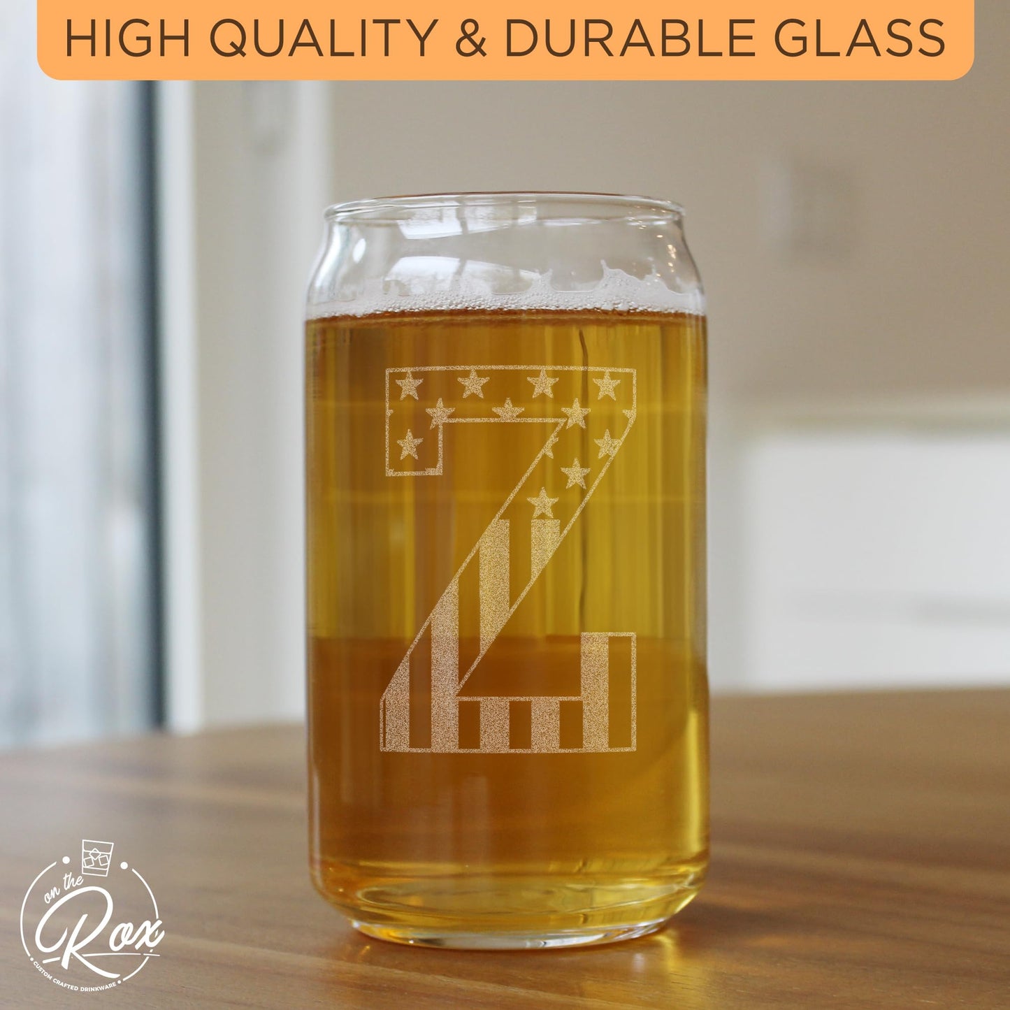 Monogram Beer Glasses for Men (A-Z) 16 oz - Engraved Beer Gifts for Men Brother Son Dad Neighbor - Unique Christmas Gifts for Him - Personalized Drinking Gift Beer Glass Mugs (J)