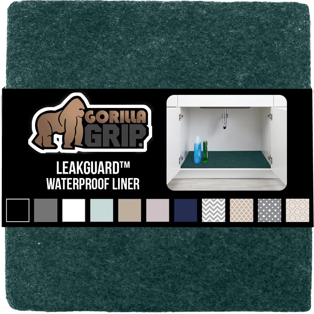 Gorilla Grip LeakGuard Non-Adhesive Under Sink Mat for Kitchen Cabinet, 24x40, Waterproof Quick Dry Shelf Liner, Durable Absorbent Felt Mats for Bathroom Sinks, Cabinets, Dresser, Damask Taupe Cream