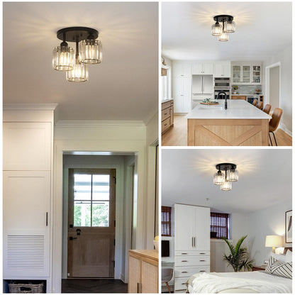 Crystal Semi Flush Ceiling Light – Modern Black Fixture, Clear Shade