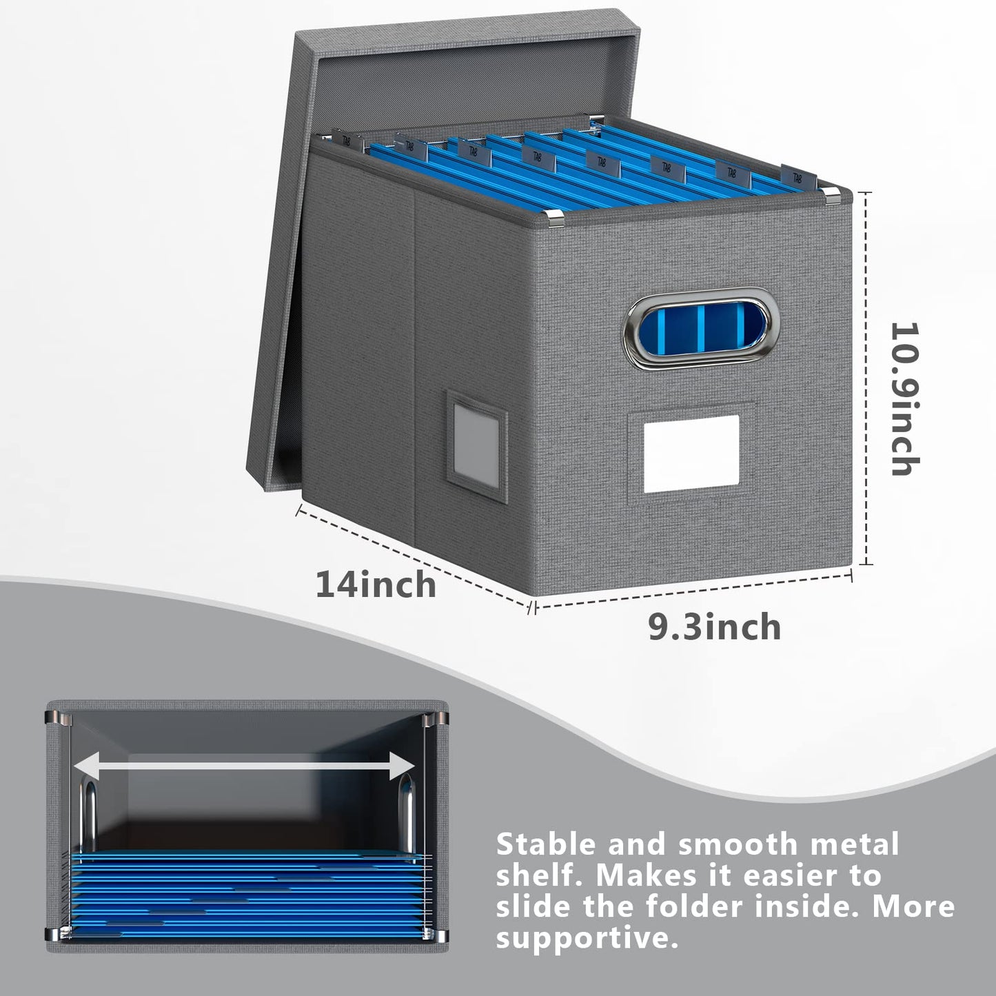 Hängeregistraturbox mit Deckel, 2er-Set, Aufbewahrungsboxen für Aktenordner, zusammenklappbarer dekorativer Aktenschrank aus Leinen für Büro/Zuhause (35,6 x 23,5 x 27,6 cm) (Marineblau) 