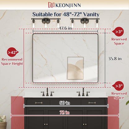 Keonjinn Black Mirror for Bathroom Sink, 24 x 30 Inch Sandblasted Finish Aluminum Wall Mirrors, Matte Black Rectangle Farmhouse Mirror with Shatterproof HD Tempered Glass, Anti-Rust Metal Frame