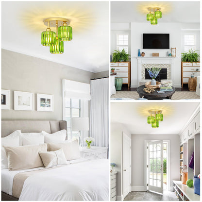 3-Light Crystal Semi Flush Mount Ceiling Light | Black Modern Fixture for Kitchen, Hallway & Bedroom