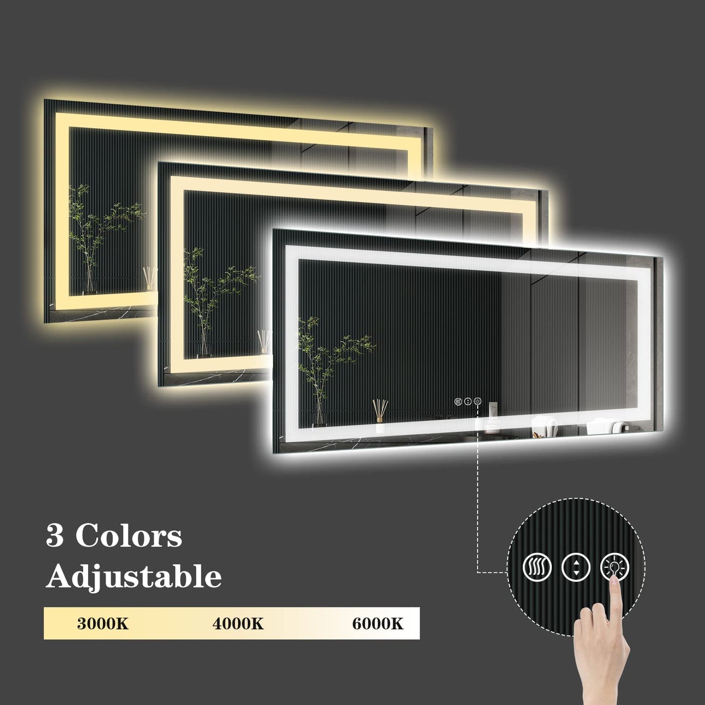 Amorho 20"x 28" LED Bathroom Mirror with Black Frame, Front Light and Backlit(Controlled Separately), Stepless Dimmable, Anti-Fog, Shatter-Proof, 3 Colors, Memory