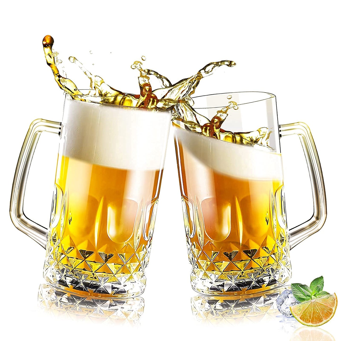 20 OZ Beer Stein Mugs, German Clear Large Tall Beer Glasses With Handle for Men, Set of 2