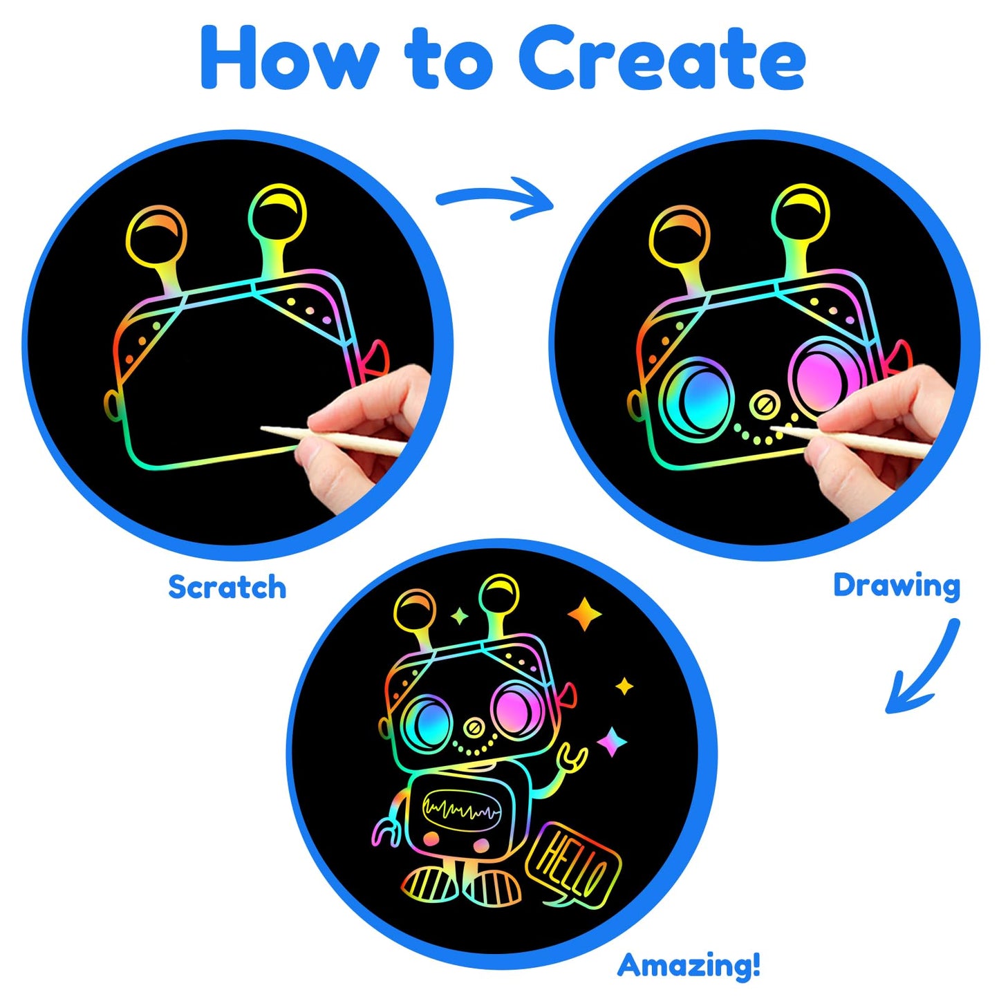ZMLM Scratch Art Crafts Boys Gifts, Rainbow Scratch Paper Art Gifts for 3 4 5 6 7 8 9 10 Years Old Girls and Boys Kids, Mother Day Crafts for Kids Birthday Toys and Games Activities Gift (Blue)