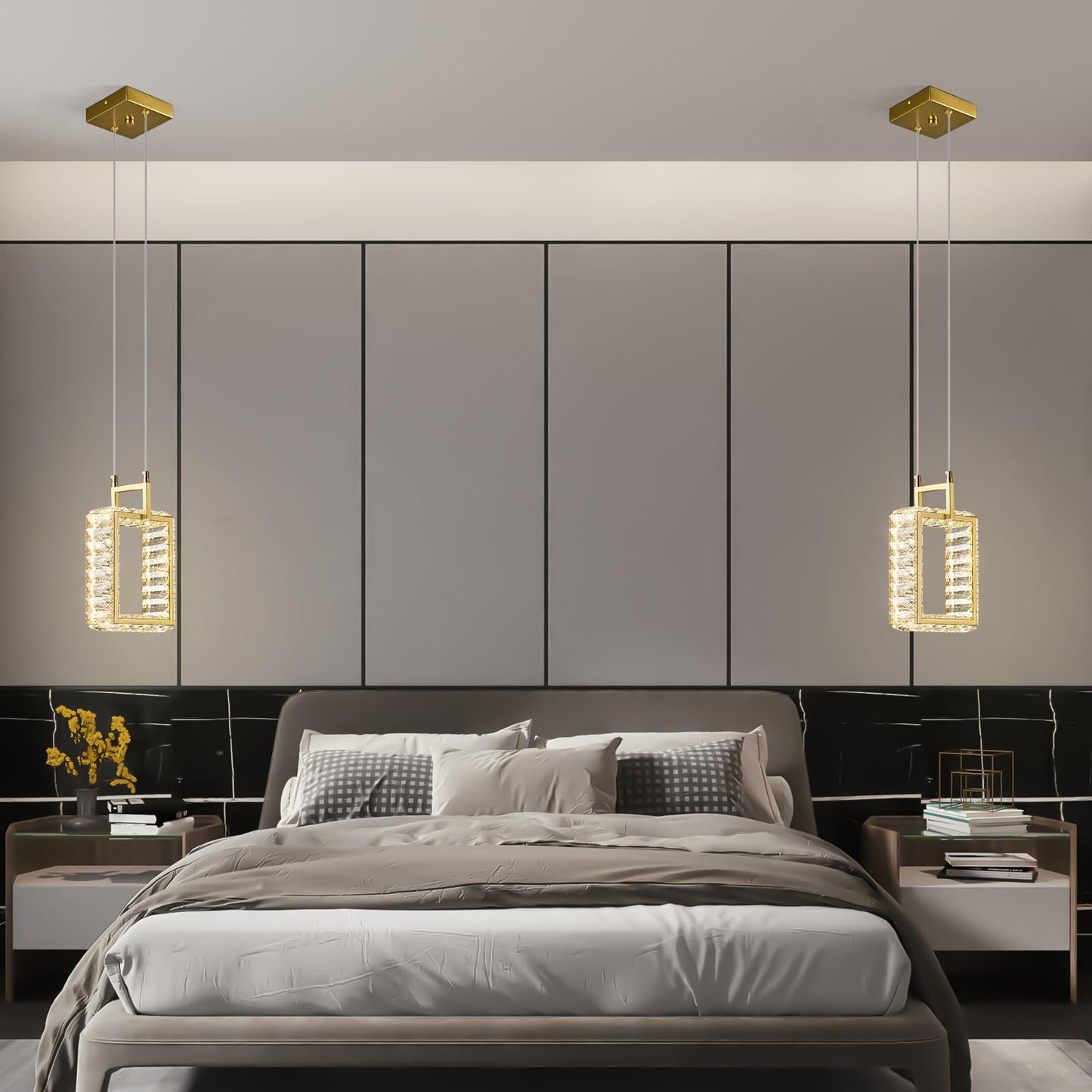 Mini-Leuchte für Kücheninseln, moderne LED-Pendelleuchte aus Kristall, rechteckiger Kronleuchter in Gold für Esszimmer, Wohnzimmer, Küche, Schlafzimmer, Bar (1 Stück) 