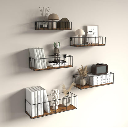 Floating Shelves Wall Mounted Set of 5, Hanging Wall Shelf with Rail for Bathroom, Bedroom, Living Room, Kitchen