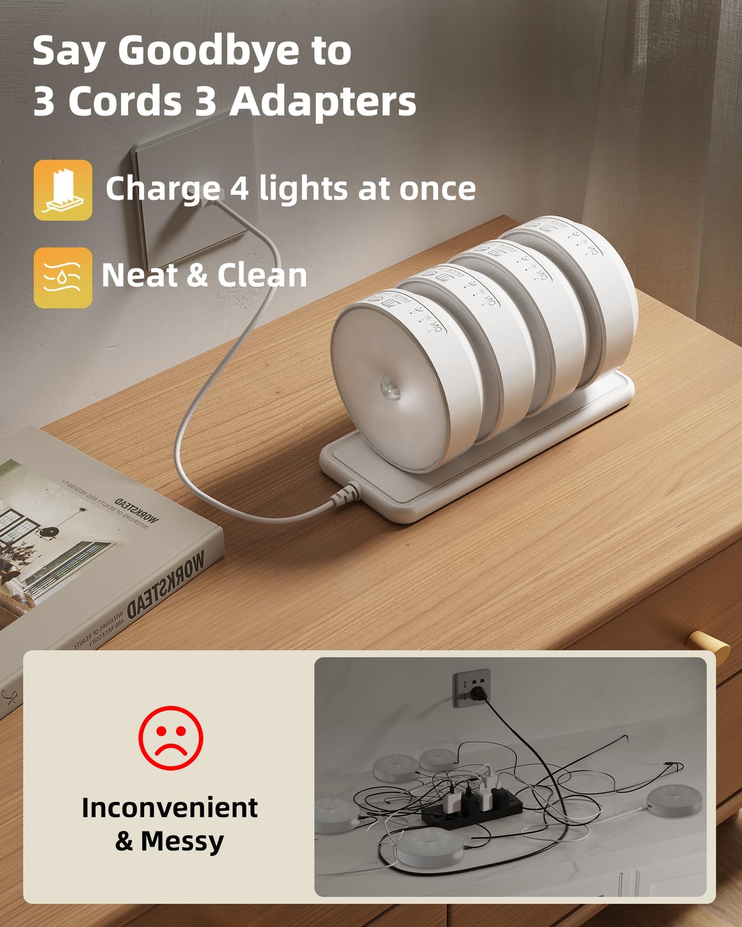 EZVALO 8 Pack Motion Sensor Closet Lights, 1200mAh Rechargeable LED Night Lights, Under Cabinet Lights, Puck Light, Dimmable, 3 Color Temps, Magnetic, Stick on for Kitchen, Stairs, Bathroom