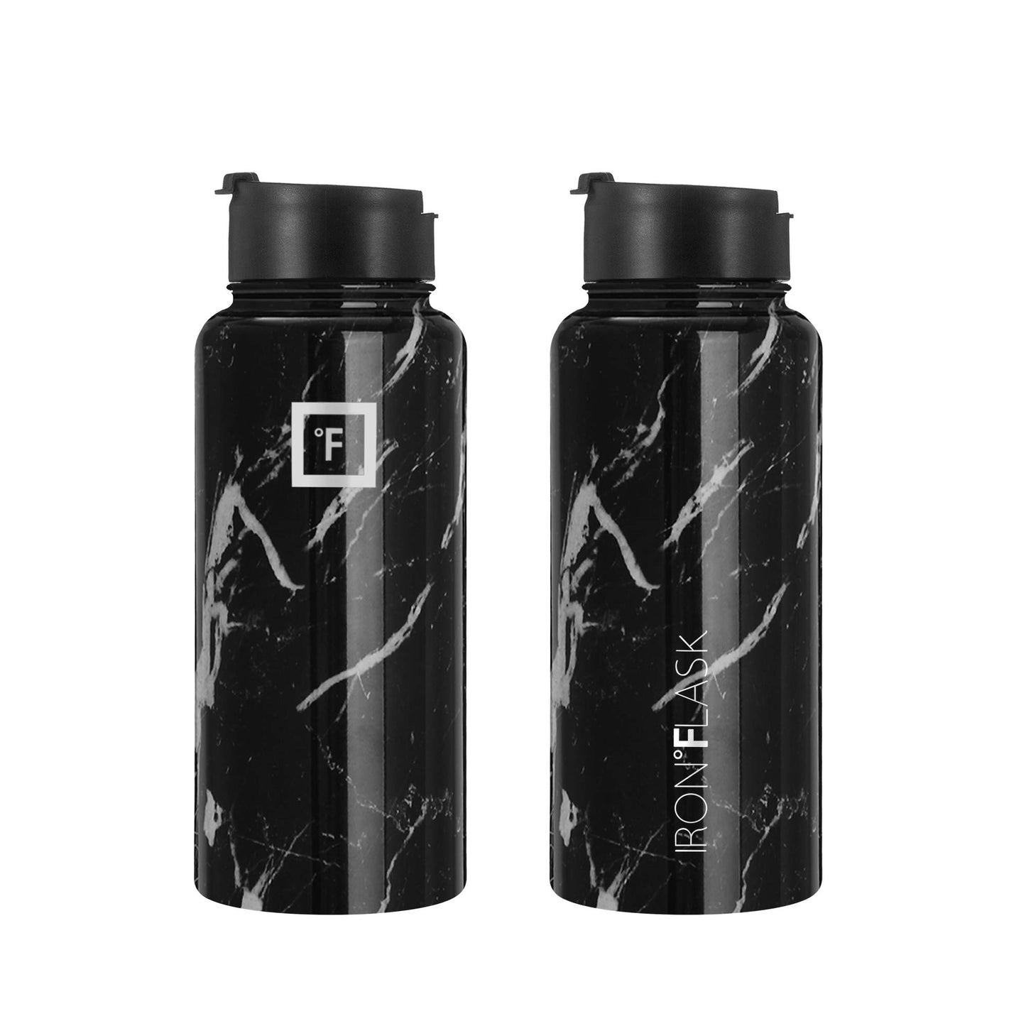 Bouteille d'hydratation de camping et de randonnée IRON °FLASK avec 3 couvercles - Bouteille d'eau en acier inoxydable, à double paroi et isolée sous vide - Anti-fuite et sans BPA (Dark Night, Straw - 32 oz) 