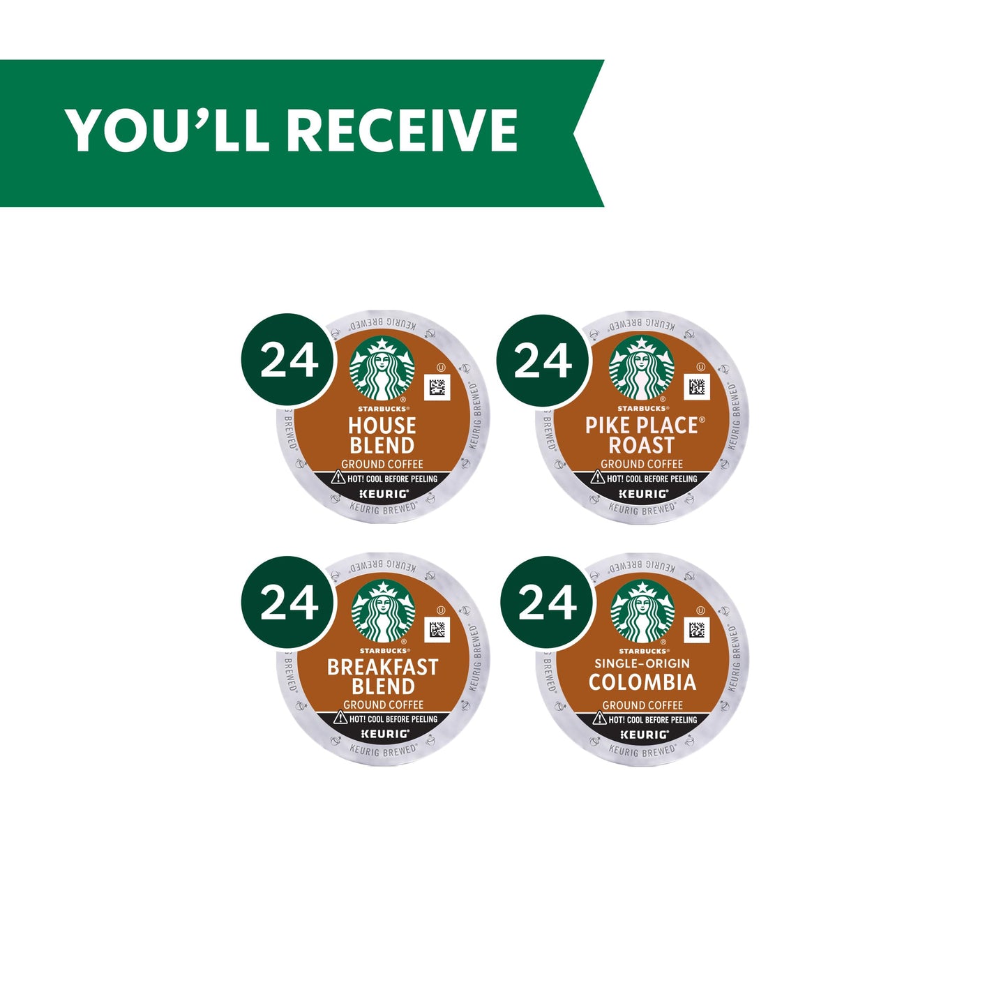 Capsules de café Starbucks K-Cup, pack de variétés de café naturellement aromatisé pour les cafetières Keurig, 100 % arabica, 1 boîte (40 capsules) 