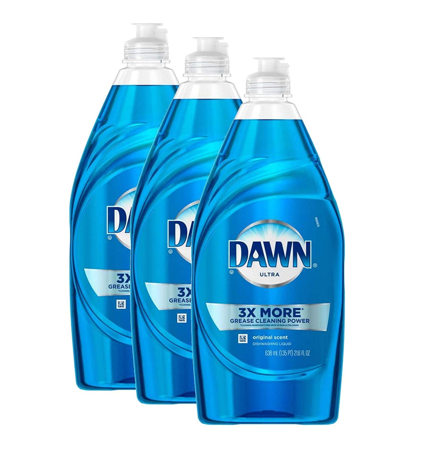 Dawn Platinum Spülmittel, Flüssiges Geschirrspülmittel, Fettlöser, Fresh Rain, 3 x 24 oz + Schwammpaket 