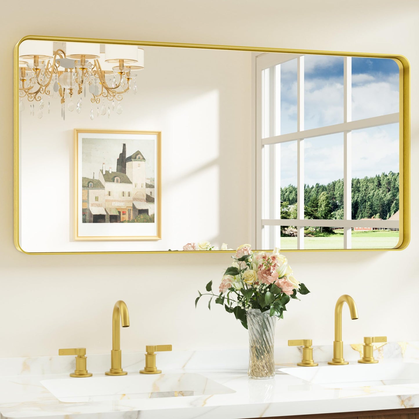 Keonjinn Black Mirror for Bathroom Sink, 24 x 30 Inch Sandblasted Finish Aluminum Wall Mirrors, Matte Black Rectangle Farmhouse Mirror with Shatterproof HD Tempered Glass, Anti-Rust Metal Frame