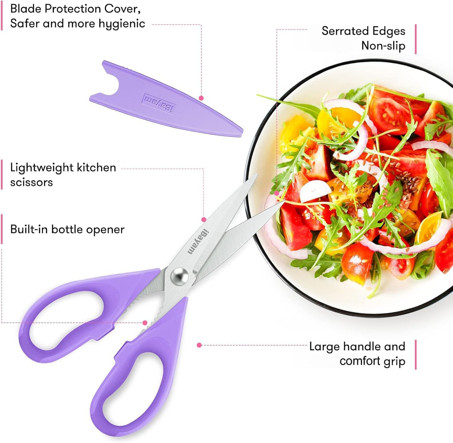 iBayam Kitchen Scissors All Purpose Heavy Duty, Kitchen Cooking Utensils Set, Cooking Gadgets Meat Poultry Shear Dishwasher Safe Food Cooking Scissors Stainless Steel Utility Scissors, Kitchen Gifts