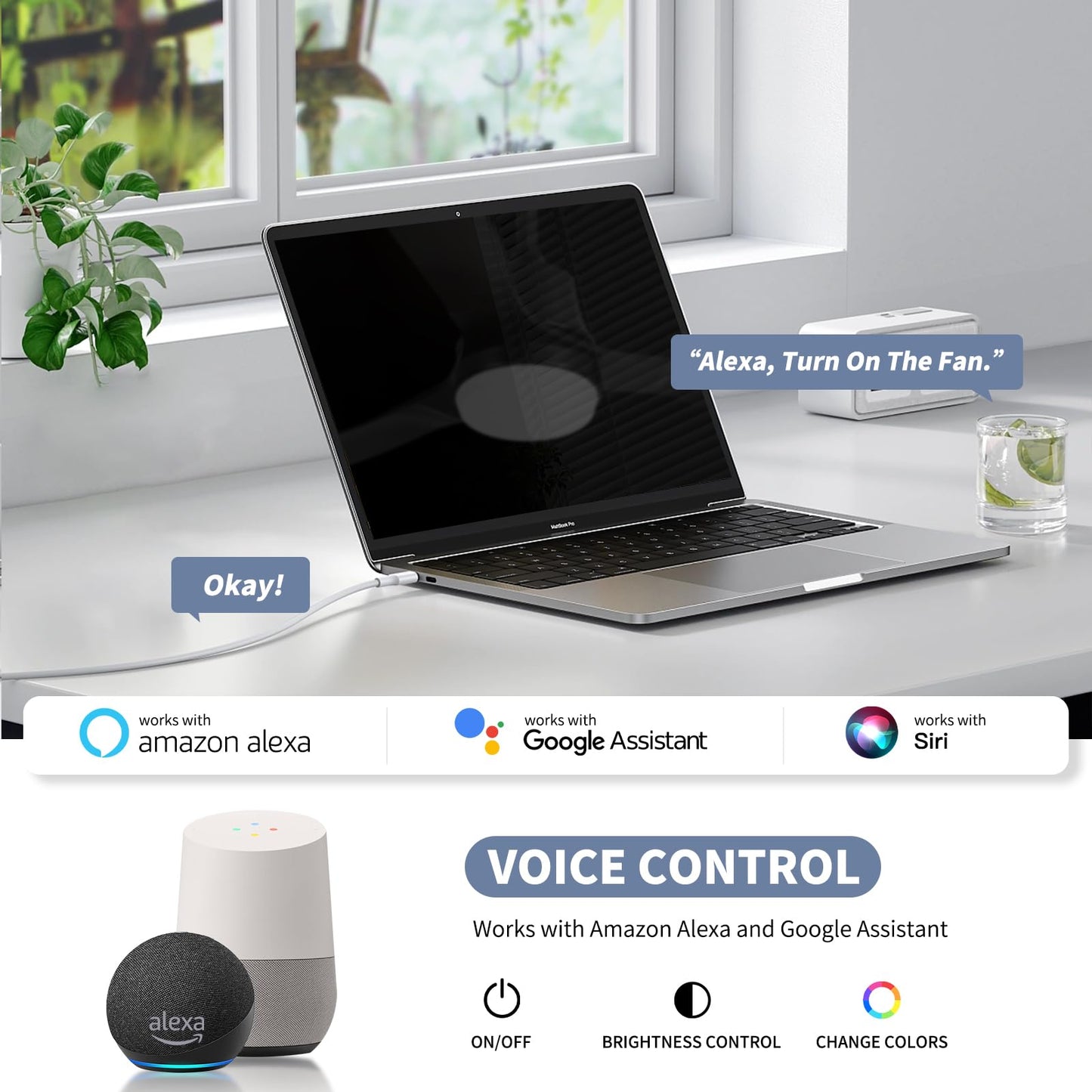 42” Smart Ceiling Fan with Light – WiFi, Alexa, Remote, LED, Black Blades