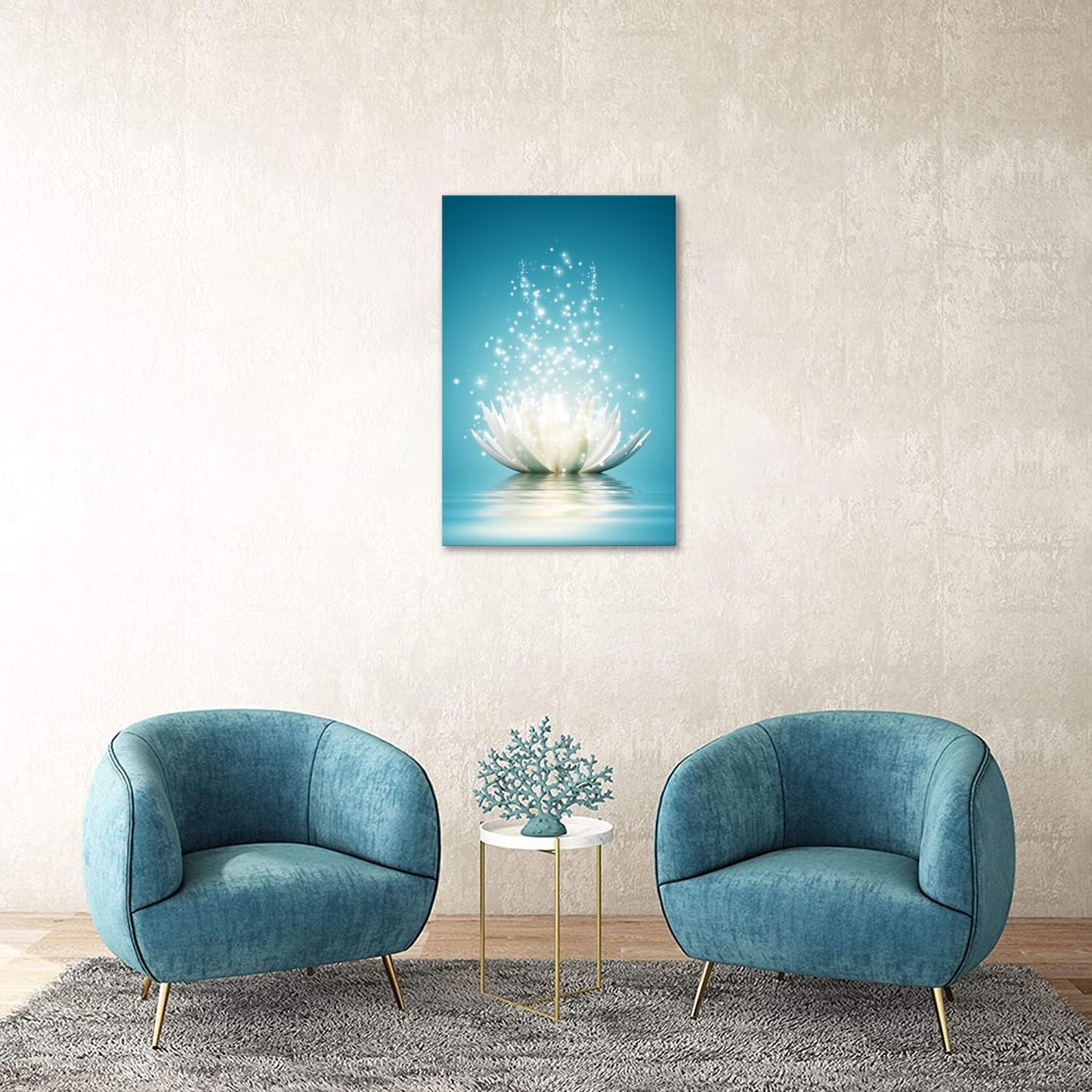 Impressions sur toile Art Lotus Floral Pictures Art mural pour décoration de bureau zen Affiche de méditation Peinture d'art moderne encadrée prête à accrocher (12x16 pouces) 