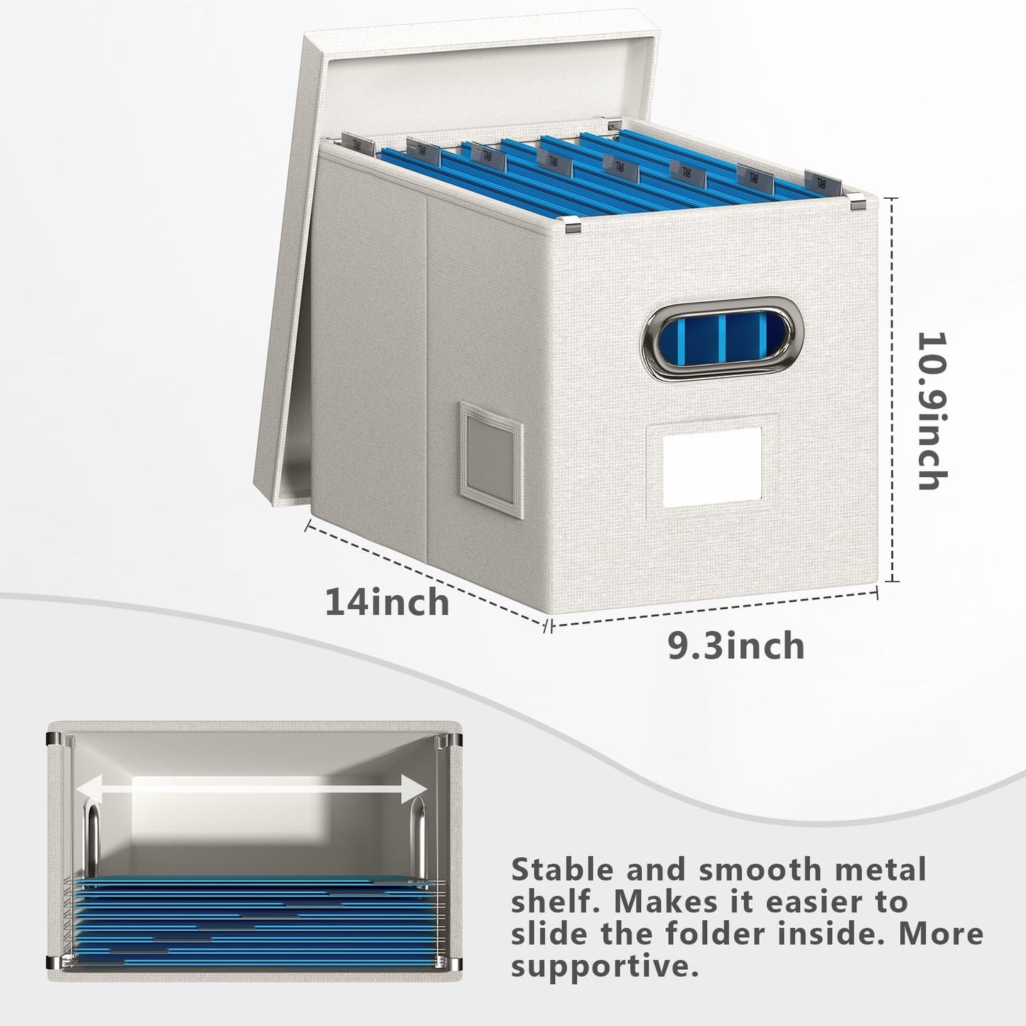 Hängeregistraturbox mit Deckel, 2er-Set, Aufbewahrungsboxen für Aktenordner, zusammenklappbarer dekorativer Aktenschrank aus Leinen für Büro/Zuhause (35,6 x 23,5 x 27,6 cm) (Marineblau) 