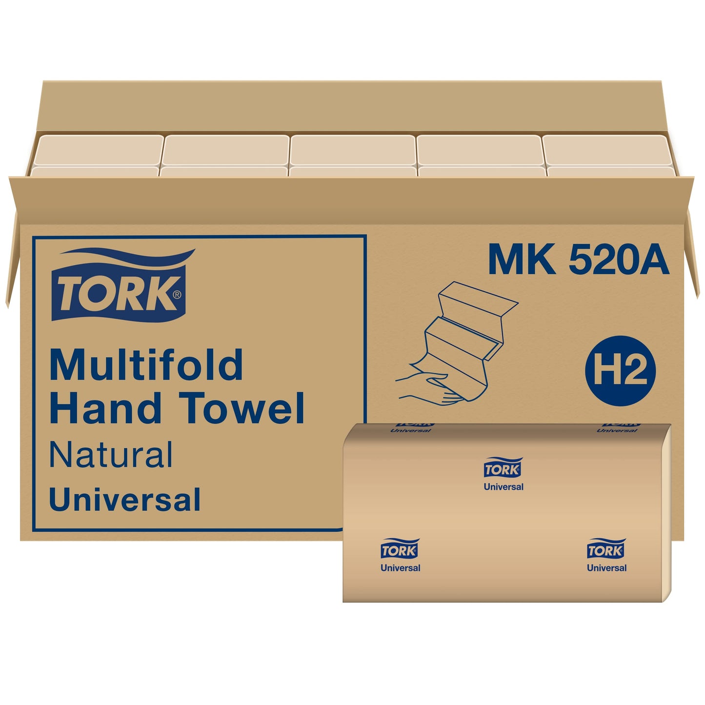 Tork Multifold-Handtuch, Natur, 100 % recycelt, FSC-zertifiziert, Kompatibel mit H2-Spendern, 16 Packungen x 250 Blatt (MK520A) 