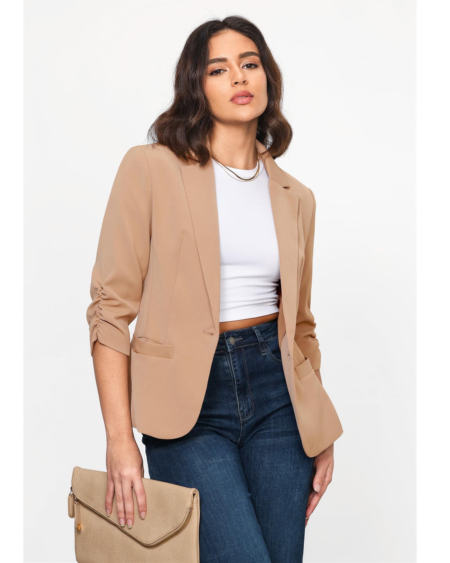 LookbookStore Blazer für Damen Anzugjacken Eleganter Blazer mit 3/4-Ärmeln Business-Casual-Outfits für die Arbeit