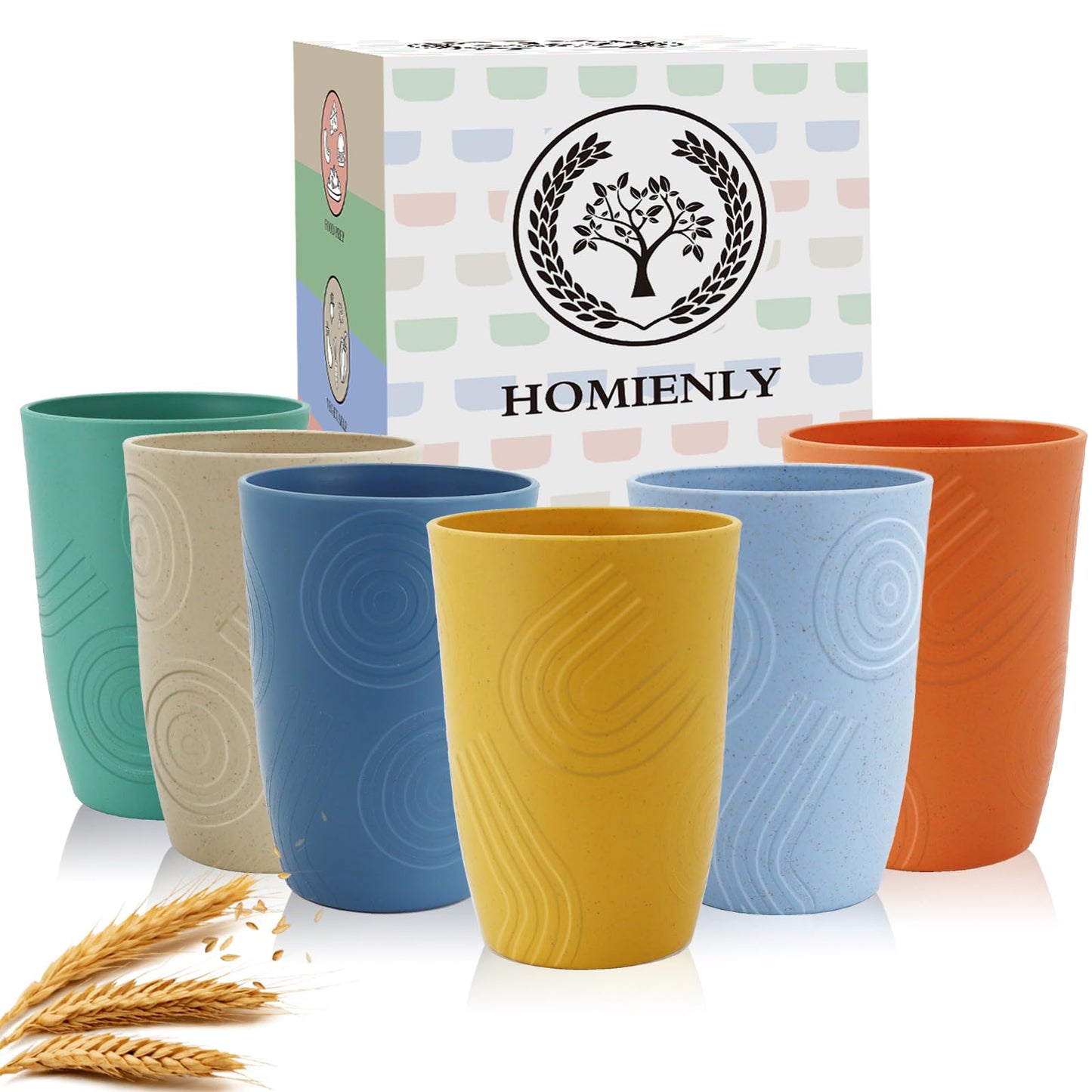 Homienly Wheat Straw Cups Plastic Cups Unbreakable Drinking Cup Reusable Dishwasher Safe Water Glasses Plastic Stackable Water Tumblers in Multi color(20 OZ 8 PCS)