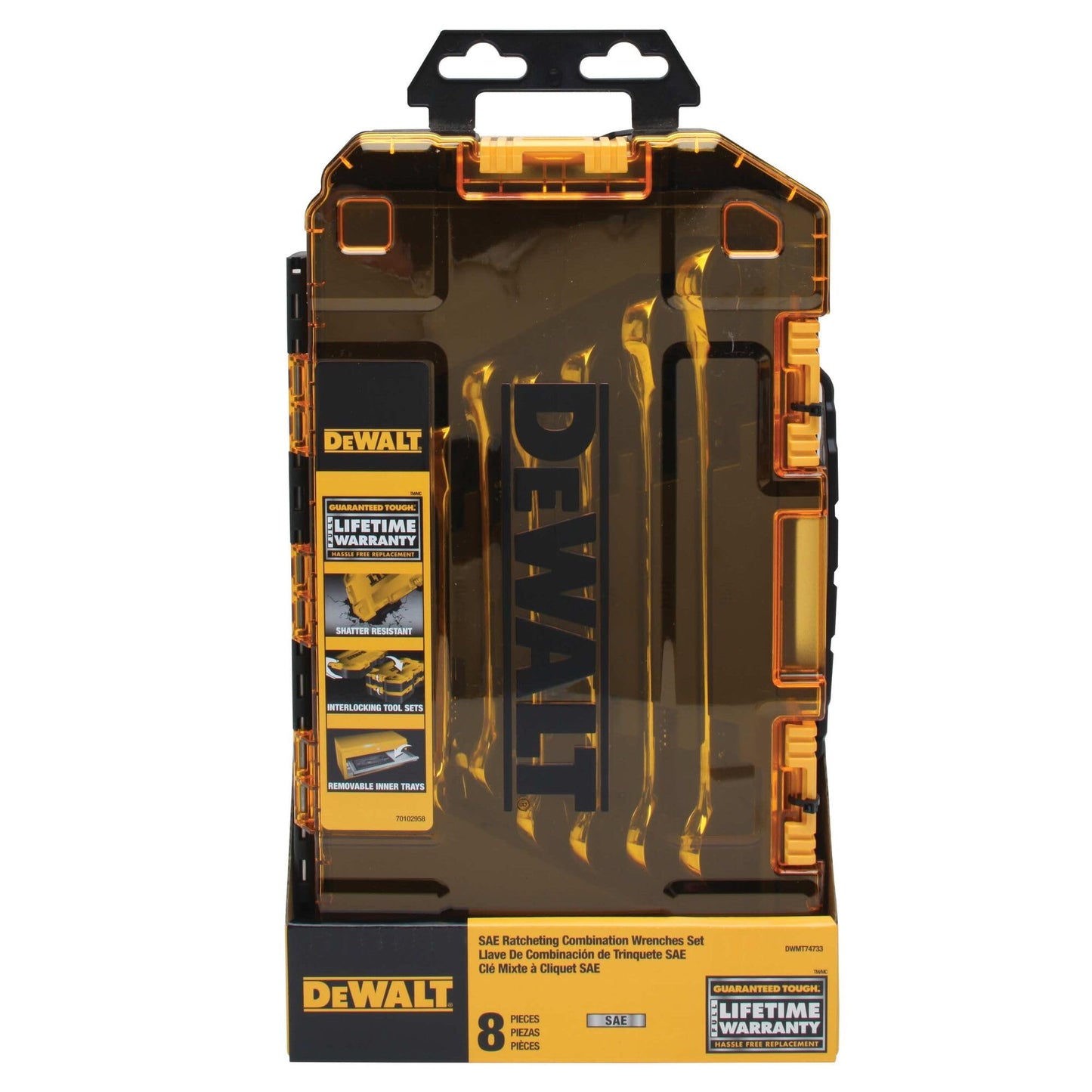 Coffret de 8 clés mixtes à cliquet SAE DEWALT Tough Box 