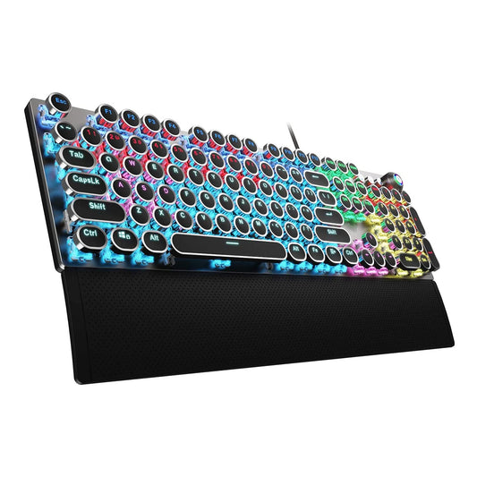 AULA F2088 Mechanical Gaming Keyboard – Blue Switches, Rainbow LED Backlit, Media Knob, Wrist Rest, Retro Typewriter Keycaps, USB Wired