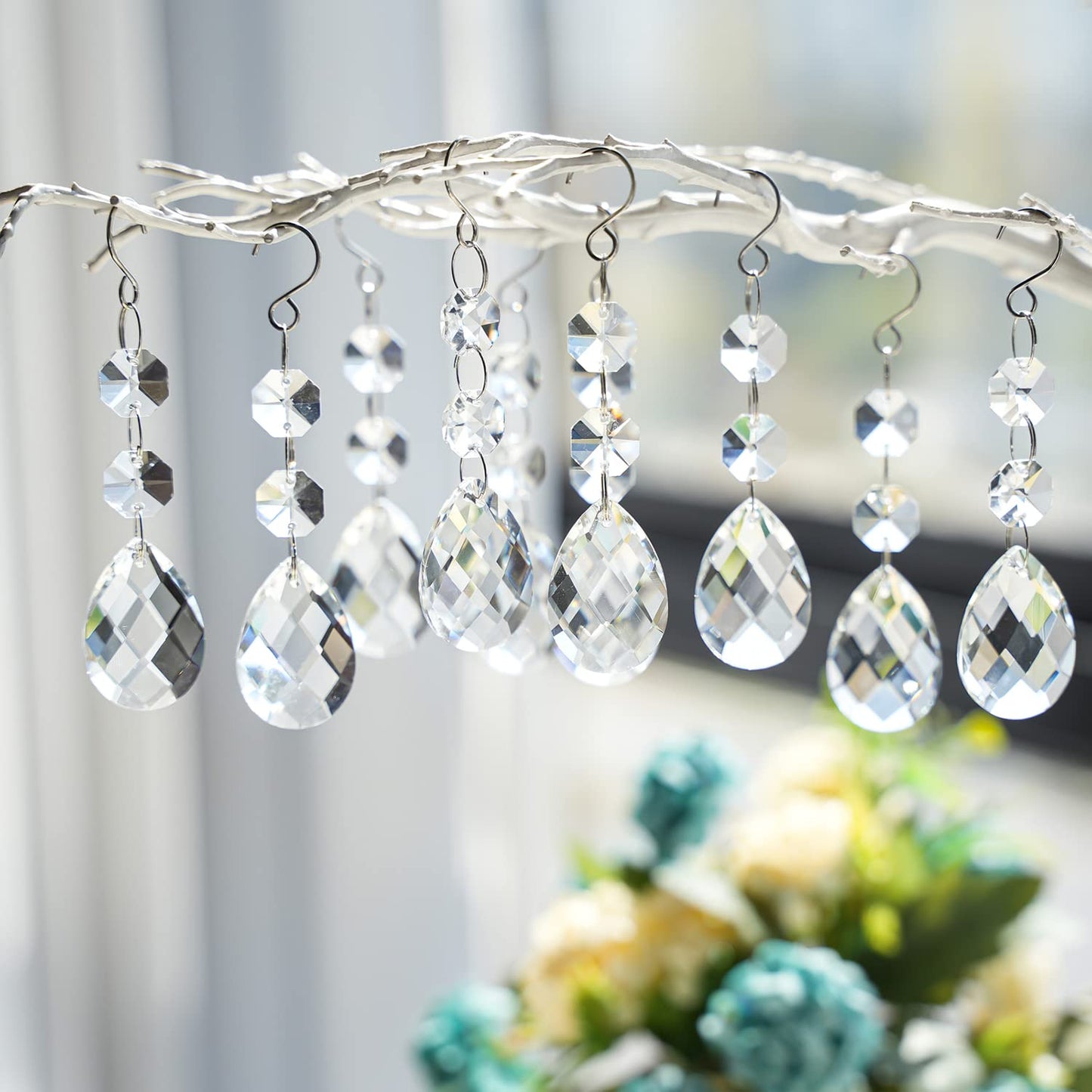 20pcs 38mm Suncatcher Teardrop Chandelier Prisms Crystal Pendants,Colorful Teardrop Crystals for Chandeliers,Glass Prisms Sun Catcher for Chandeliers with Hooks