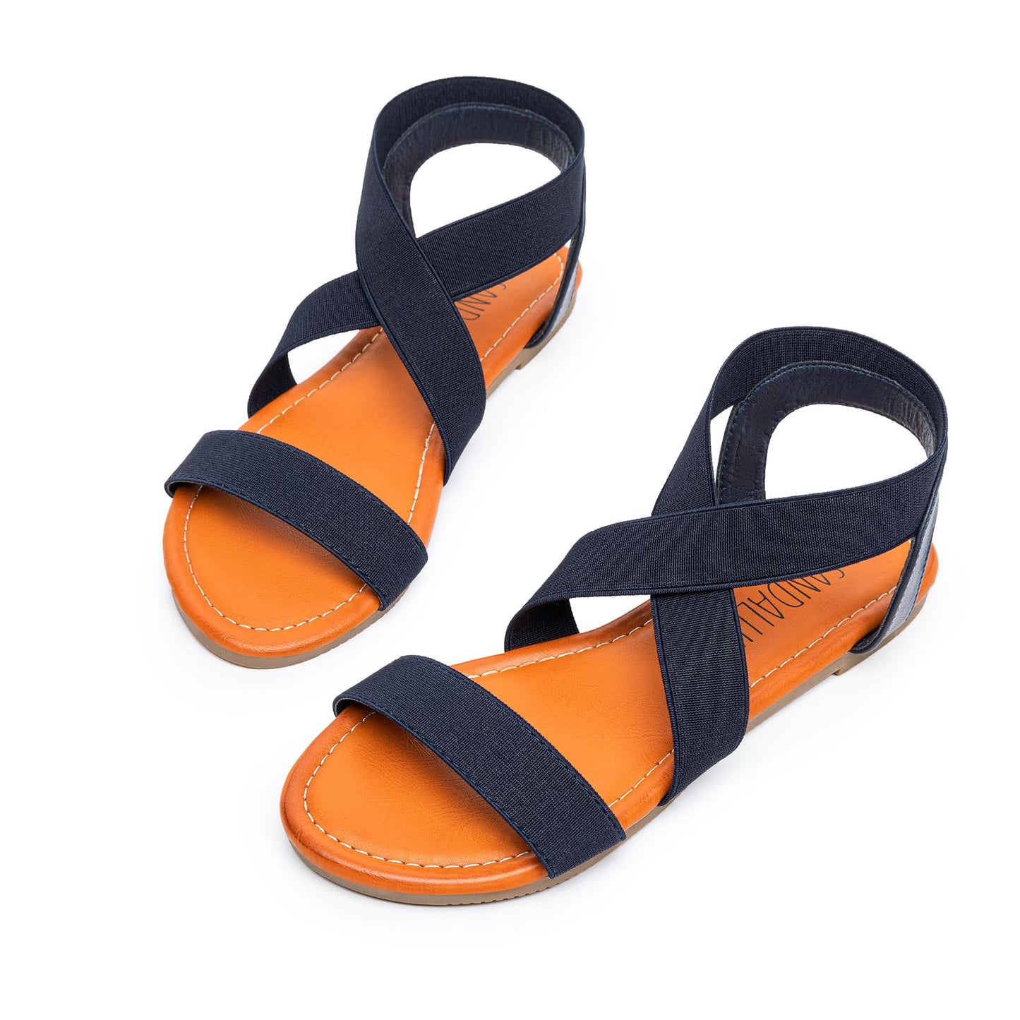 SANDALUP Elastic Ankle Strap Flat Sandals for Women