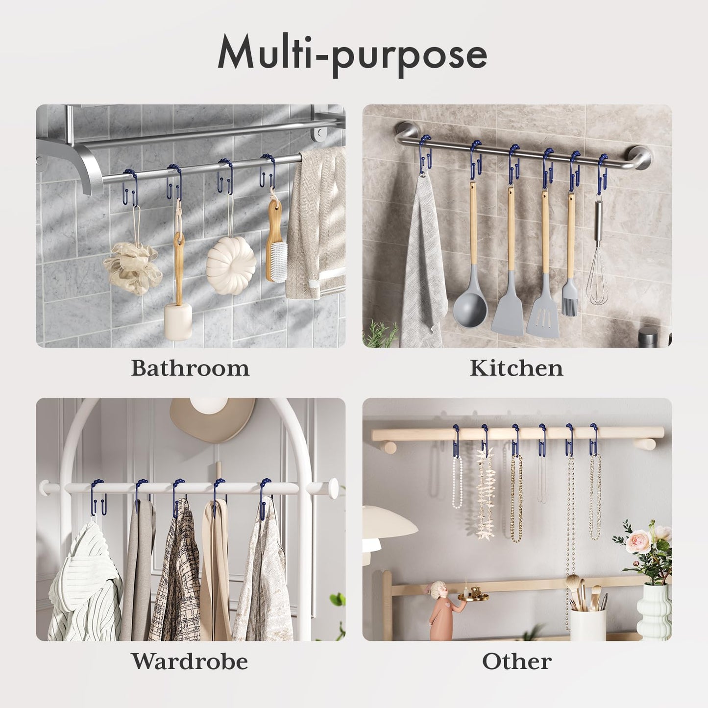 AmazerBath Shower Curtain Hooks, Metal Shower Curtain Rings Rust Proof, Double Sided Shower Curtain Hooks for Shower Curtain Liner Smooth Brushed Nickel Shower Hook Rings for Bathroom, Set of 12