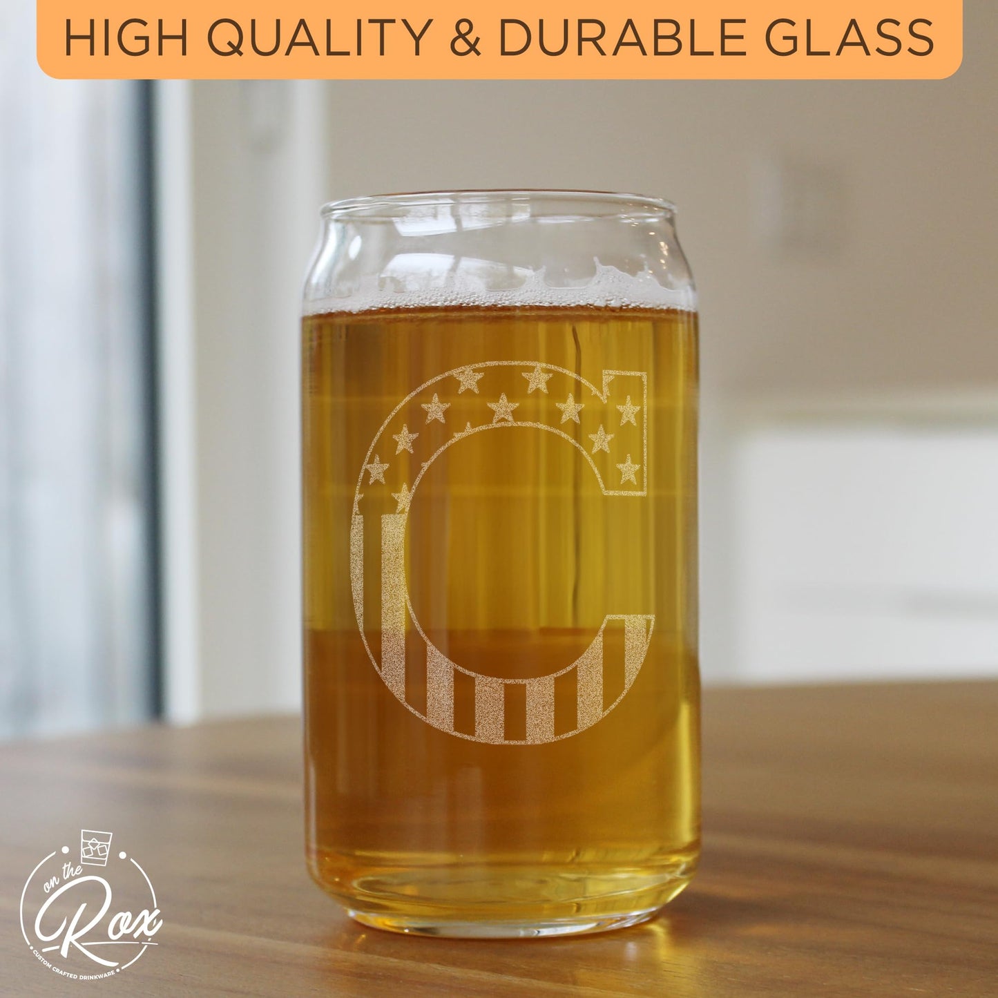 Monogram Beer Glasses for Men (A-Z) 16 oz - Engraved Beer Gifts for Men Brother Son Dad Neighbor - Unique Christmas Gifts for Him - Personalized Drinking Gift Beer Glass Mugs (J)