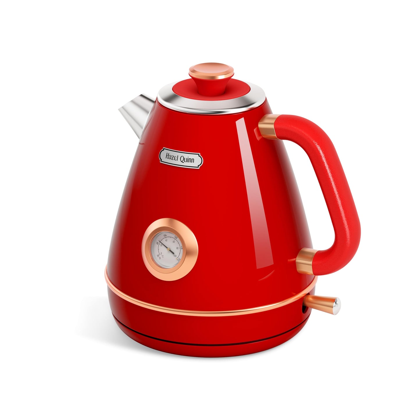 Hazel Quinn Retro Electric Kettle - 1.7 Liters / 57.5 Ounces Tea Kettle with Thermometer, All Stainless Steel, 1200 Watts Fast Boiling, BPA-free, Cordless, Automatic Shut Off.