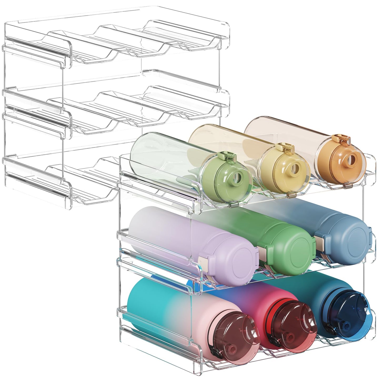 Stapelbarer Wasserflaschen-Organizer von Lifewit für den Schrank, Organisation und Aufbewahrung in der Küchenvorratskammer, Weinregale aus Kunststoff für den Kühlschrank, Becherhalter für Reisebecher, 2er-Pack, für 6 Flaschen 