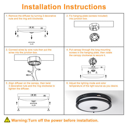 Motion Sensor LED Ceiling Light – Adjustable Color Temp, Outdoor Flush Mount
