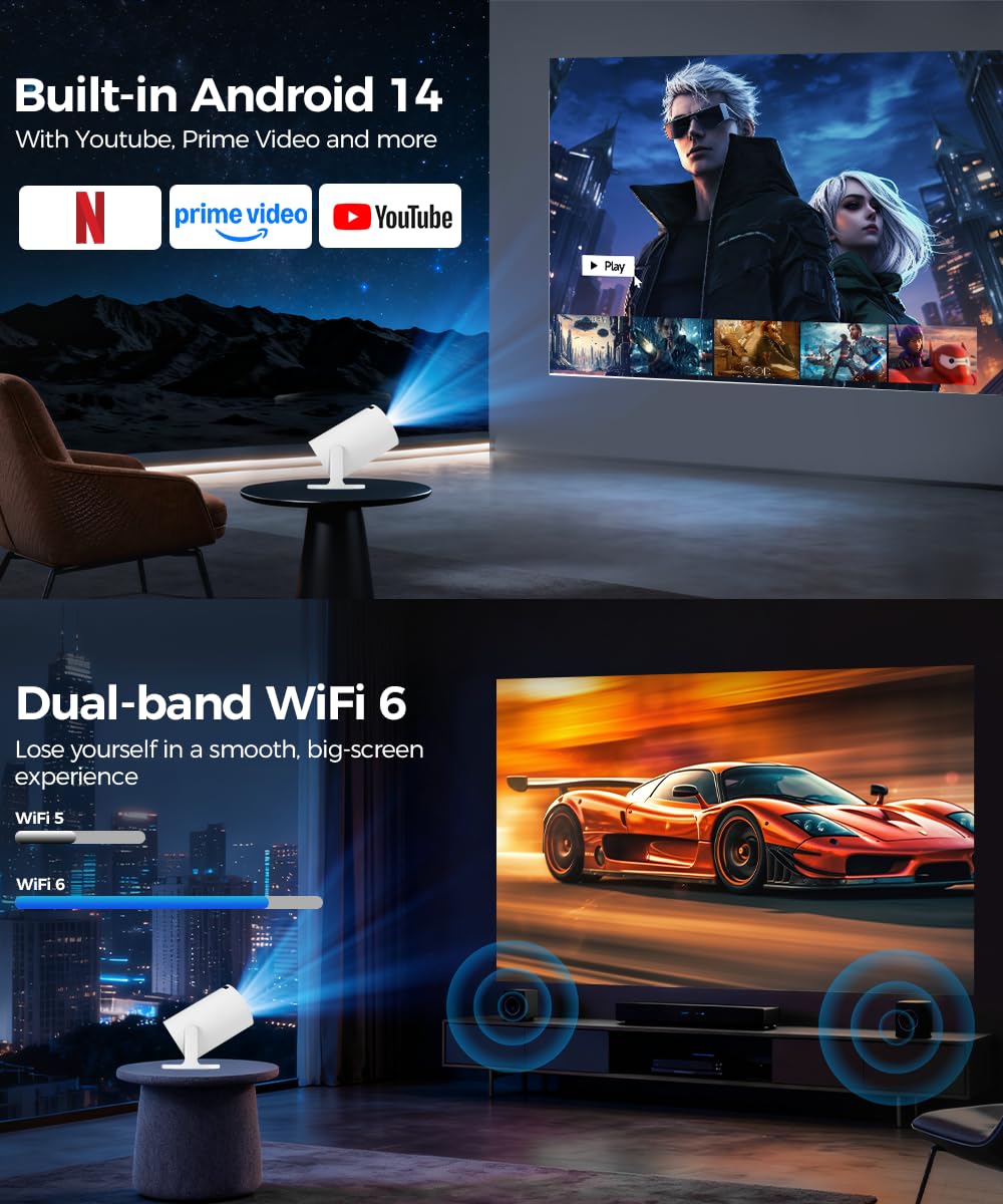 HY300PRO Mini Smart Projector | WiFi & Bluetooth | 4K Support | Android 14