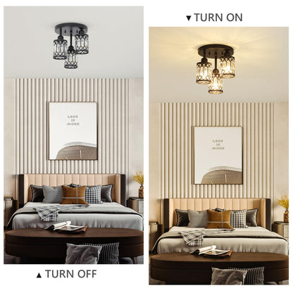 Crystal Semi Flush Ceiling Light – Modern Black Fixture, Clear Shade