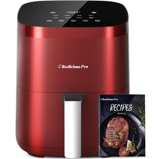 Friteuse à air Beelicious 8 en 1 Smart Compact 4QT, rappel de secousse, friteuse à air numérique 450 °F avec technologie Flavor-Lock, écran en verre trempé, lavable au lave-vaisselle et antiadhésive, convient pour 1 à 3 personnes, rouge 