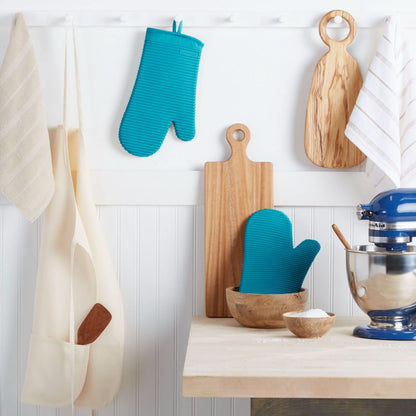 KITCHENAID Ribbed Soft Silicone Oven Mitt 2-Pack Set, Matte Black, 7.5"x13"