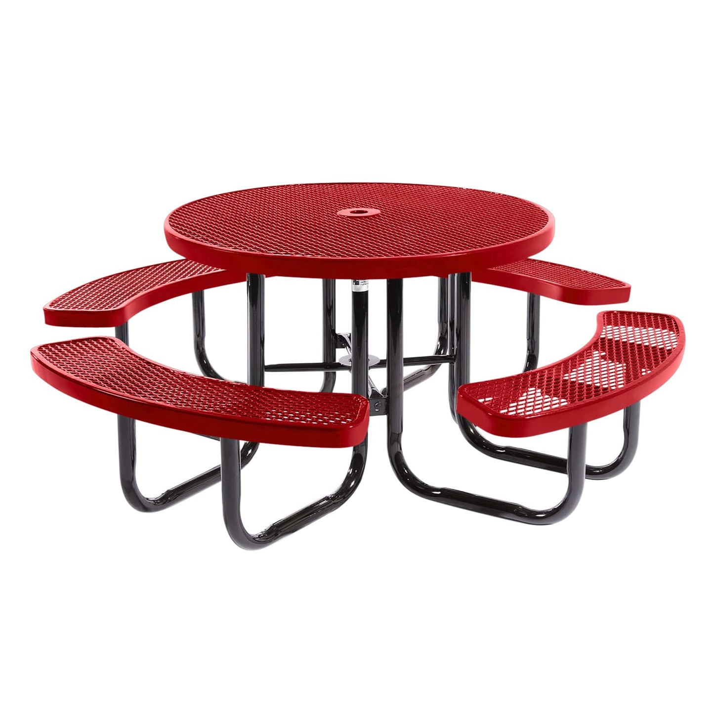 Table de pique-nique d'extérieur portable et robuste avec trou pour parasol, mobilier d'extérieur en métal déployé de qualité commerciale, fabriqué en Amérique (plateau rond de 46 po, bleu clair) 