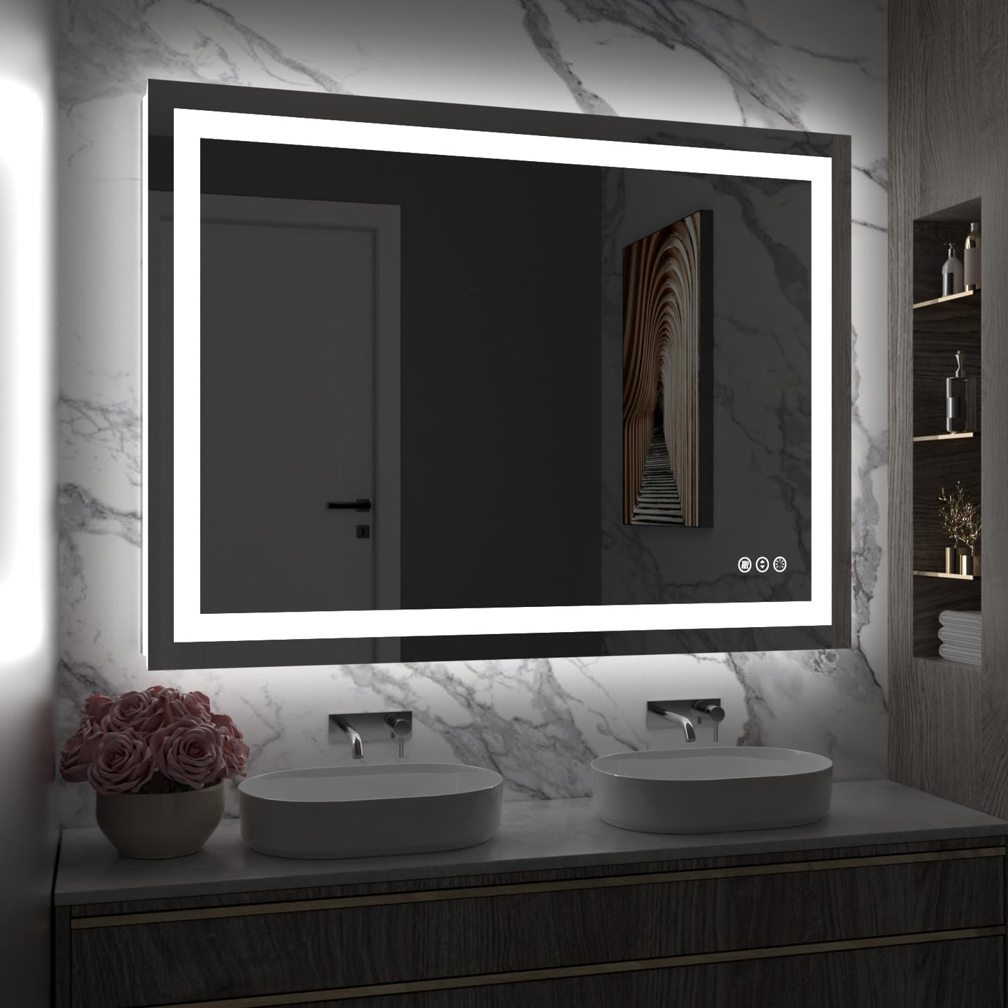 Amorho 20"x 28" LED Bathroom Mirror with Black Frame, Front Light and Backlit(Controlled Separately), Stepless Dimmable, Anti-Fog, Shatter-Proof, 3 Colors, Memory