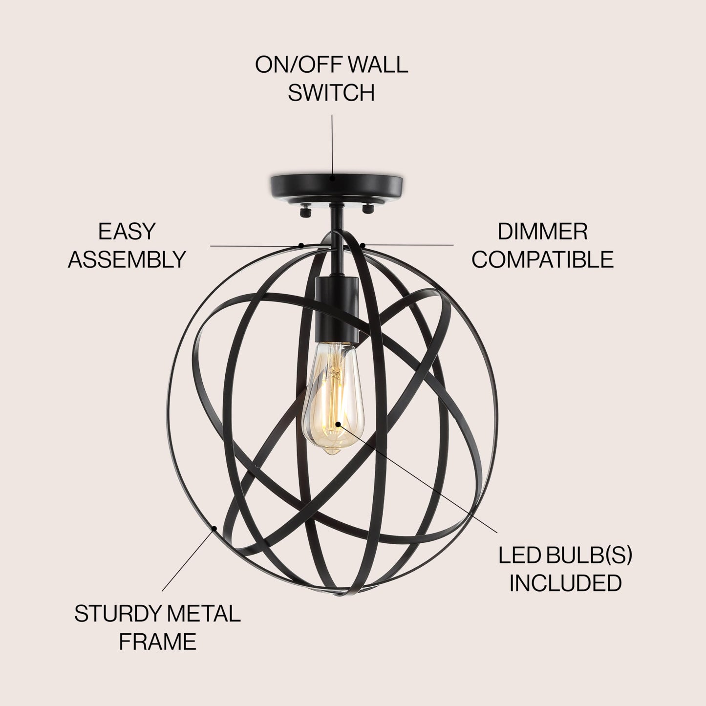 JONATHAN Y JYL9515B Alba 8.5" Metal Orb LED Flush Mount Contemporary Dimmable, 2700K Cozy Warm Light, for Kitchen,Hallway,Bathroom,Stairwell, Nickel