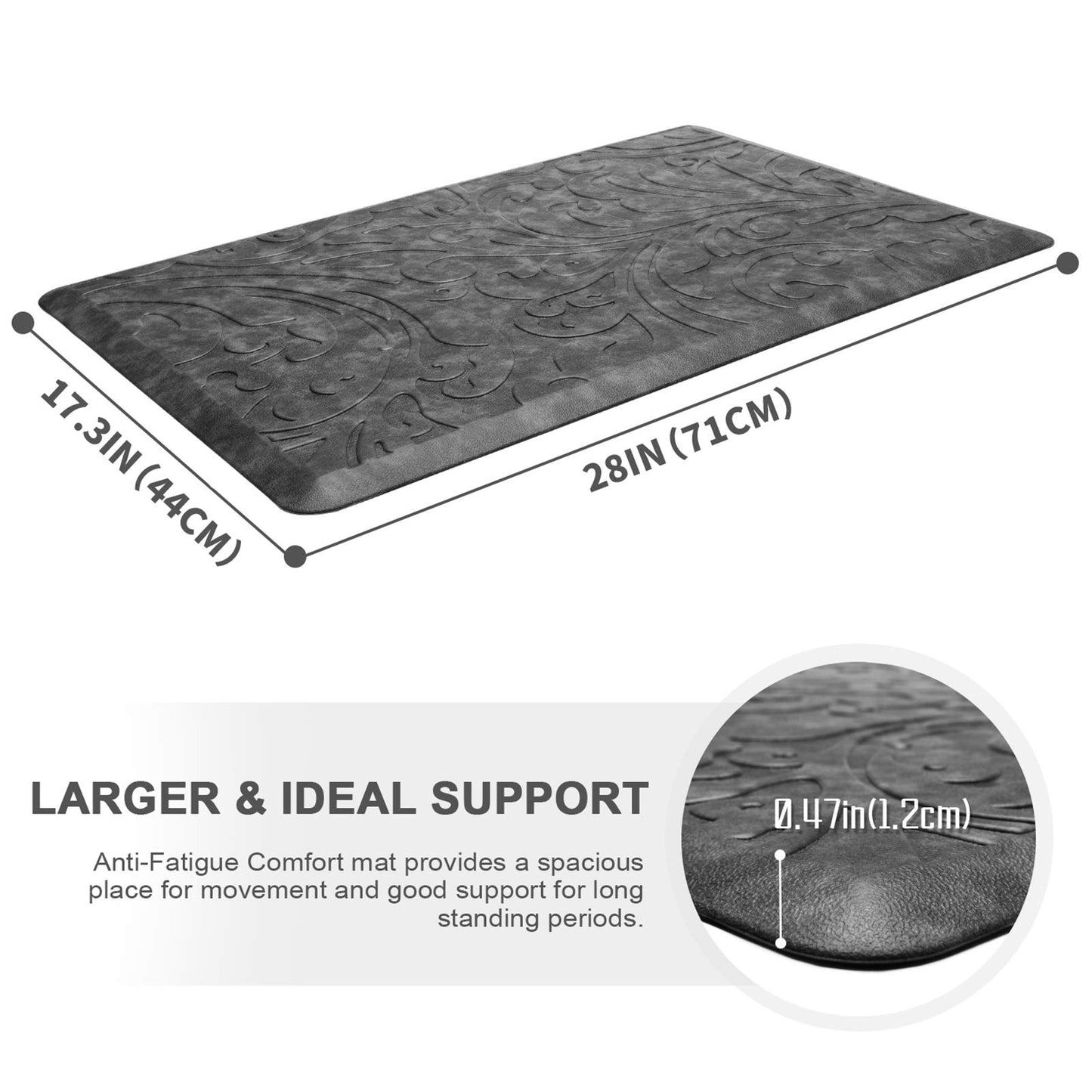 KMAT Tapis de cuisine rembourré anti-fatigue, imperméable, antidérapant, ergonomique, confortable, pour la maison, le bureau, l'évier, la buanderie, le bureau, 43,9 cm (l) x 71,1 cm (L), gris 