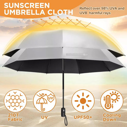 UPF 50+ UV Protection Umbrella – Windproof, Titanium-Coated, Compact, Automatic Open/Close