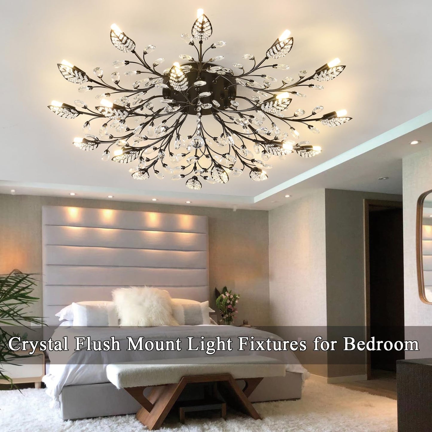 Modern Crystal Ceiling Light Fixture,Semi Flush Mount Chandeliers,Crystal Leaf Ceiling Light, Chandeliers for Dining Room,Living Room,Bedroom (Gold, 12-Lights)