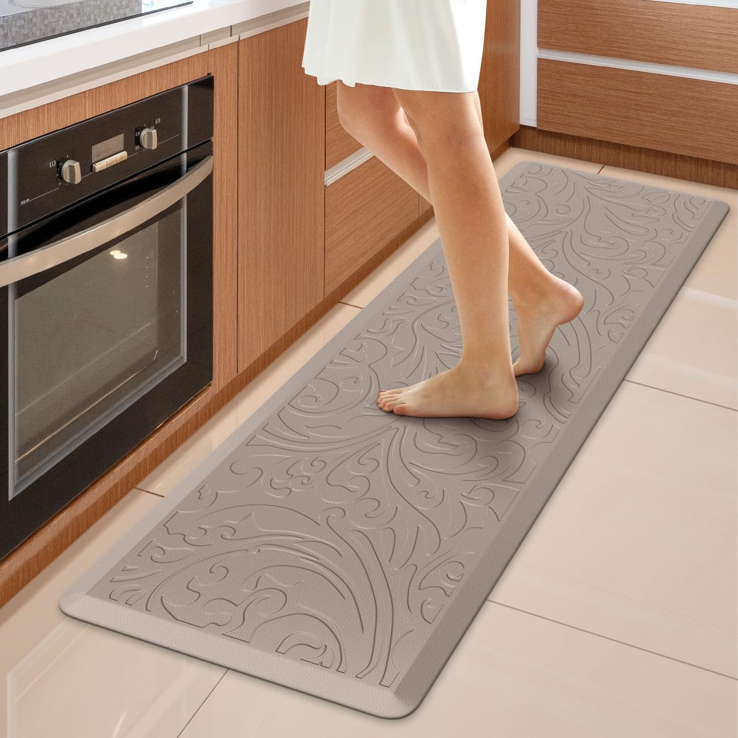 KMAT Tapis de cuisine rembourré anti-fatigue, imperméable, antidérapant, ergonomique, confortable, pour la maison, le bureau, l'évier, la buanderie, le bureau, 43,9 cm (l) x 71,1 cm (L), gris 