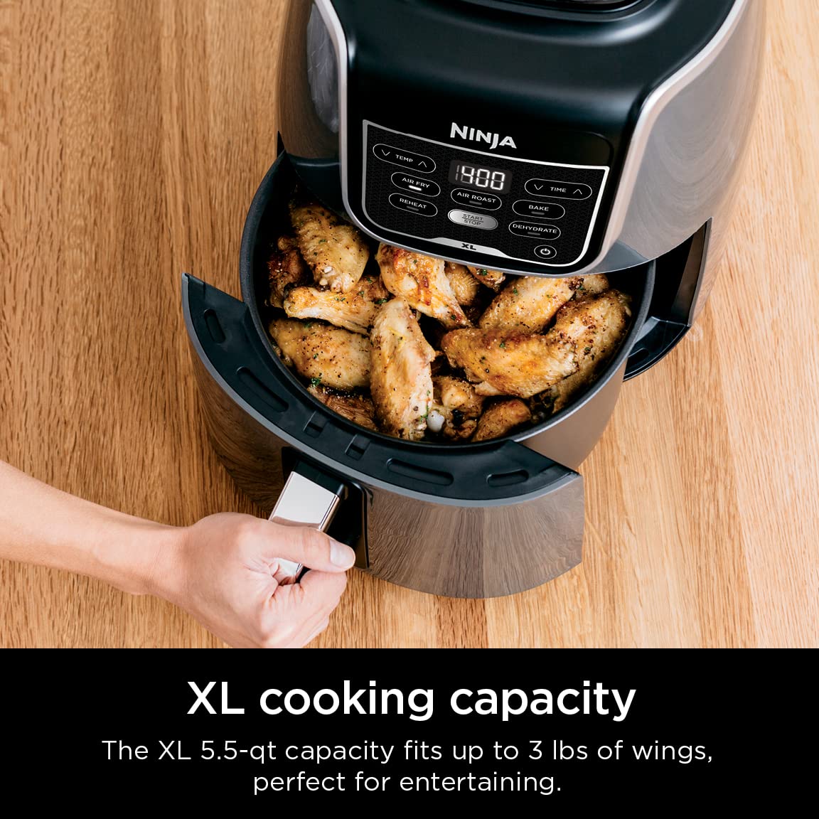 Ninja Air Fryer, Roast, Bake, Air Fry, Roast, Broil, Reheats, & Dehydrates, 4-in-1, Fries, Frozen Food, Veggies, and Juicy Meat, Less Oil, Easy Meals, Healthy Meals, Compact, 4 QT, Grey, AF101