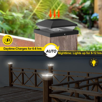 T-SUN Solar Post Cap Lights, 6 Pack – Warm & Cool White, Waterproof, Fits 4x4/5x5/6x6 Posts