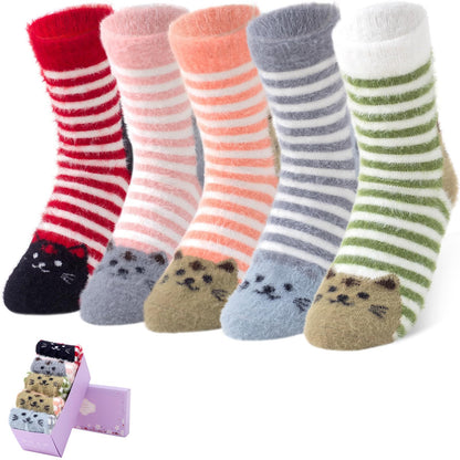 5 Pairs Fuzzy Soft Cozy Comfortable Socks for Women, Casual Sleep Comfy Socks, Perfect Warm Winter Gifts for Women