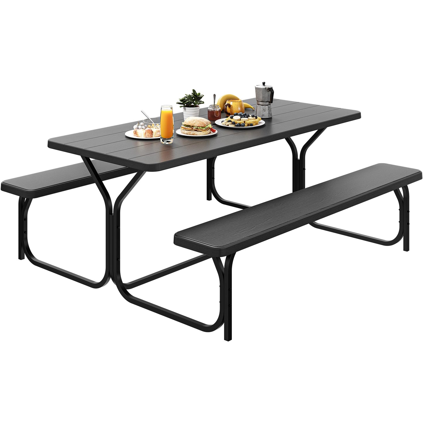 YITAHOME Table de pique-nique d'extérieur de 1,8 m avec plateau en bois, cadre en acier robuste et ouverture pour parapluie, table de pique-nique robuste idéale pour la cour, le patio, les rassemblements sur la pelouse, marron clair 