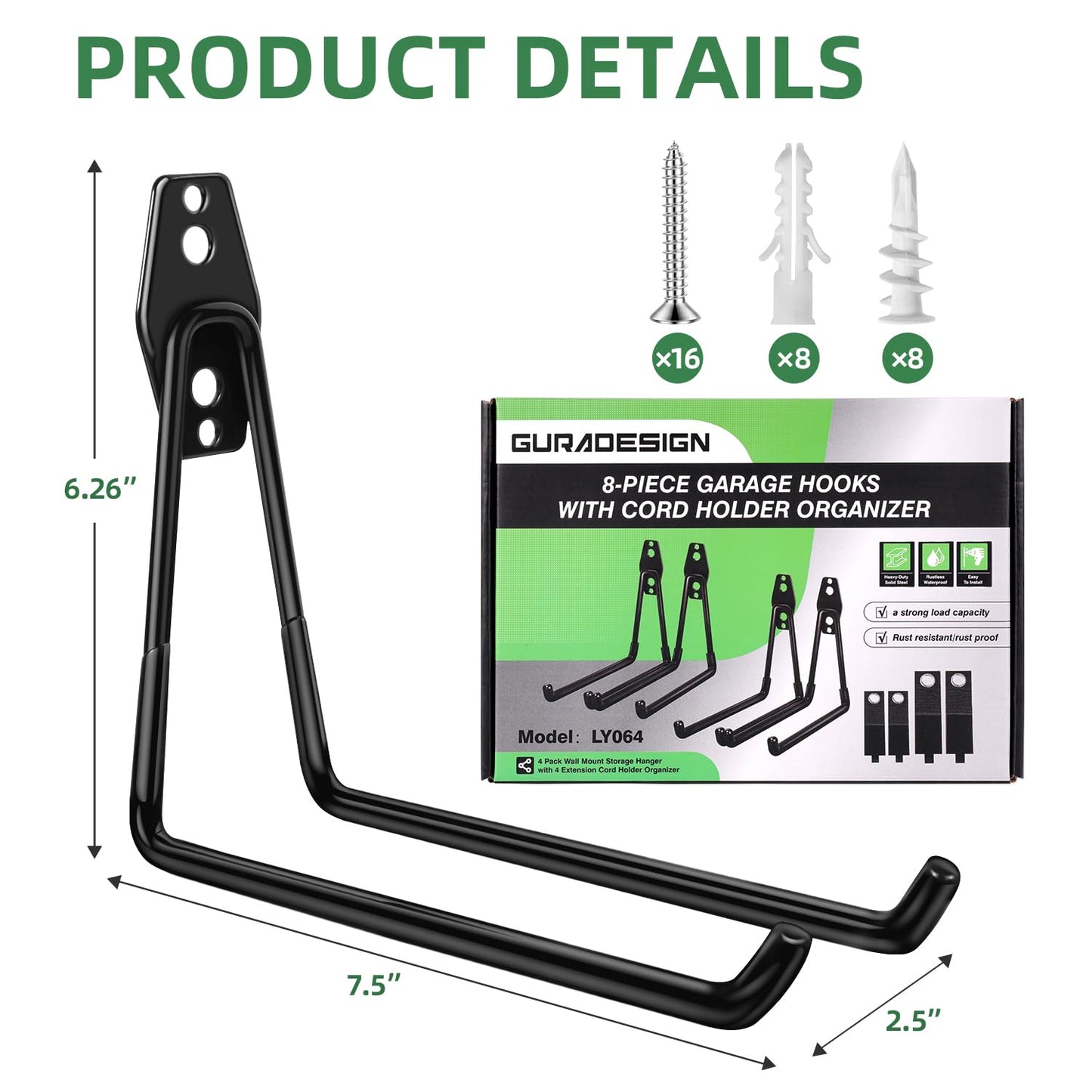 Heavy Duty Hook, Loading Capacity 100 LBS, 6 inch, Hooks for Garage Wall and Garage Ceiling