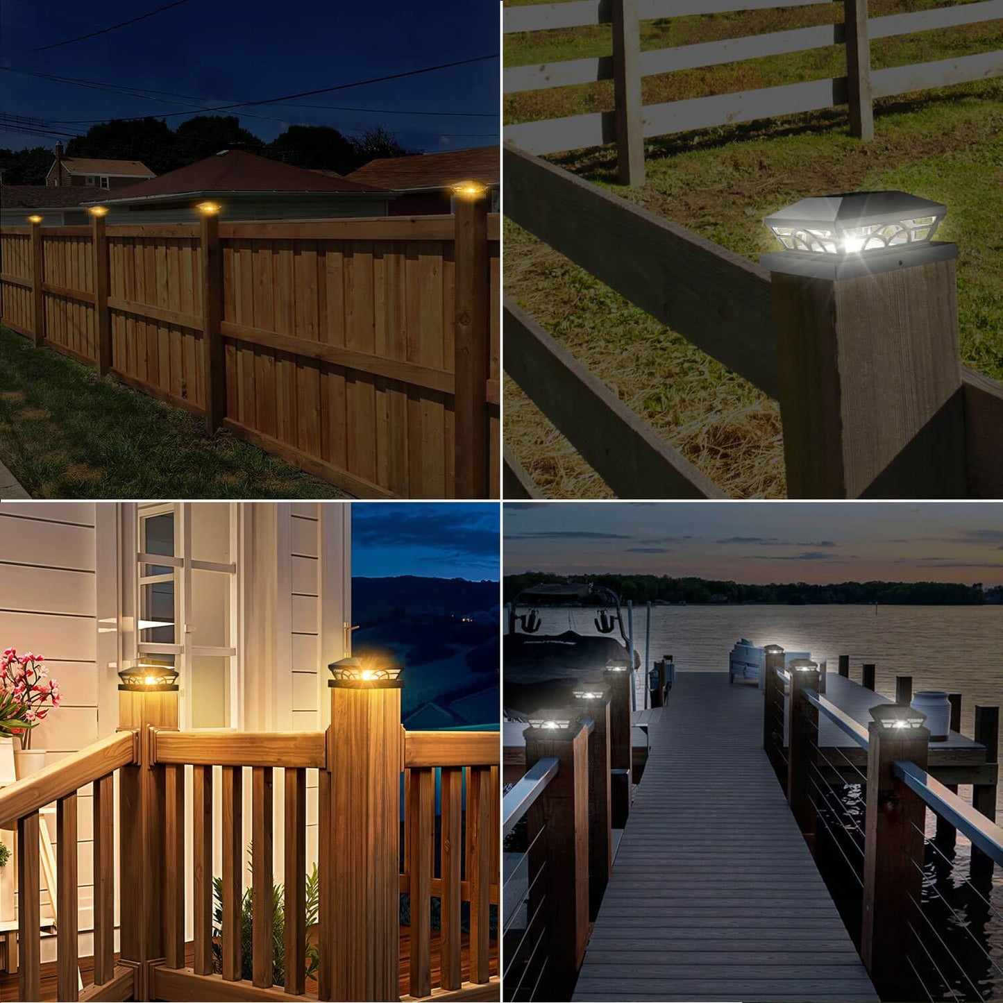 T-SUN Solar Post Cap Lights, 6 Pack – Warm & Cool White, Waterproof, Fits 4x4/5x5/6x6 Posts