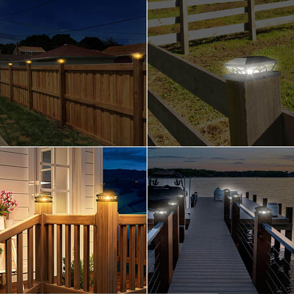 T-SUN Solar Post Cap Lights, 6 Pack – Warm & Cool White, Waterproof, Fits 4x4/5x5/6x6 Posts